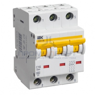 Автоматический выключатель ВА 47-60 3Р 16А 6 кА характеристика С ИЭК (автомат)